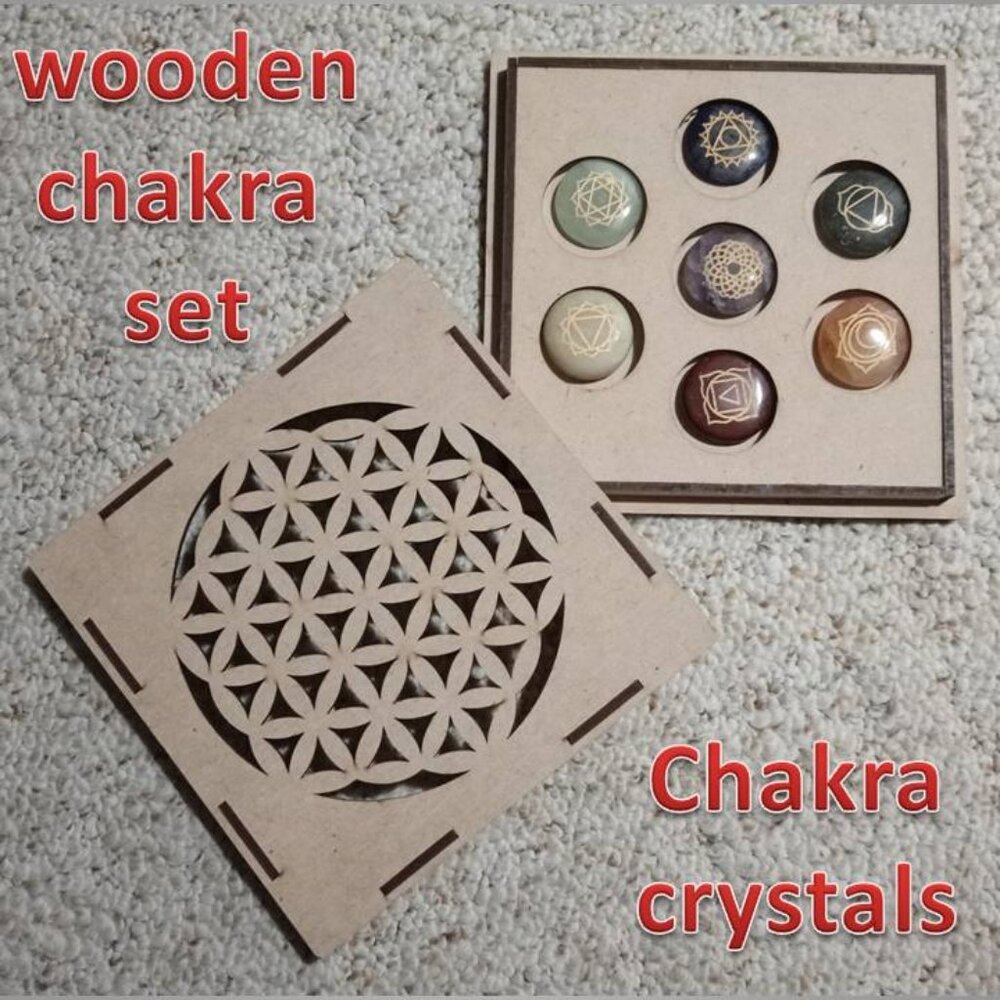 Wooden CHAKRA stone crystal boxed SET 03